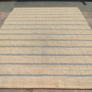 4x10 ft SkyBlue Striped Hemp Jute Rug,Custom Size Large Floor Hallway Sustainable Home Decor Livingroom Bedroom Rug,Indian Handmade Jute Rug
