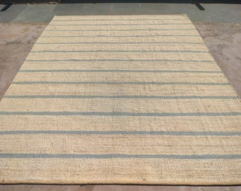 Handgeweven hennepjute vloerkleed - natuurlijk milieuvriendelijk vloerkleed, neutraal gestreept platgeweven vloerkleed voor woonkamer