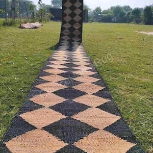 Handmade Jute Runner Rug: Bohemian Beige Diamond Stairs (2 x 22 ft)