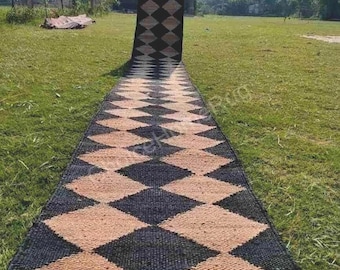 2 x 22 ft Diamond Stairs Jute Runner Rug,Vintage Large Area Runner Rug,Traditional Bohemain Home Decor Jute Rugs,Natural Jute Runner Rug