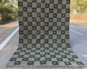Multicolour Wool kilim Rug, Handwoven Weaving pattern folk-art Vintage Rectangle area Carpet