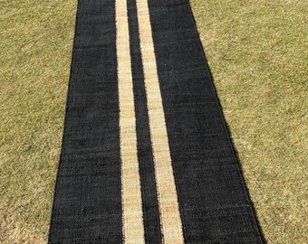 Black Natural Striped Hemp Jute Runner-Stairs Hallway long Runner Boho Home Decor Livingroom Patio Rug,
