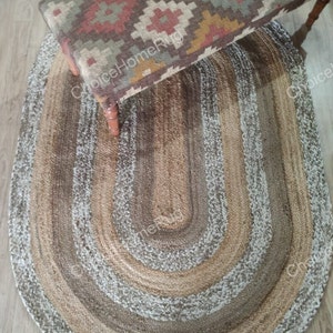 Natural Jute Oval Rug,Indian Braided Area Rug,Traditional Design Bohemian Rag,Eco Friendly Home Decor Vintage Large Area Handmade Oval Rug