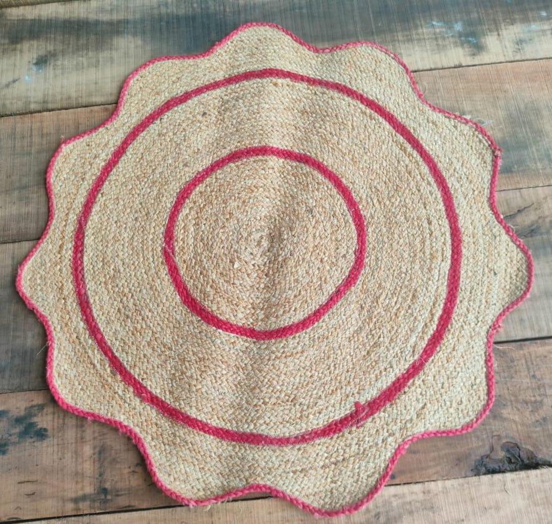 4x4 Ft Red Weave Livingroom Hall Braided Jute Round Rug,indian Handmade ...