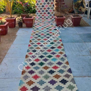 2.5x26 ft Rainbow Plus Stairs Wool Jute Runner Rug,Boho Home Decor Hallway Patio Rug,Custom Size Large Floor Area Indian Handmade Runner Rug