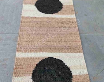 2x22 ft Black White Hemp Stairs Jute Runner Rug,Boho Home Decor Livingroom Bedroom Rustic Rug,Custom Size Large Floor Area Hallway Jute Rugs