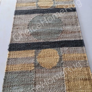 Gray Beige Jute Runner Rug: Boho Rustic Hallway Decor (2x6 ft)