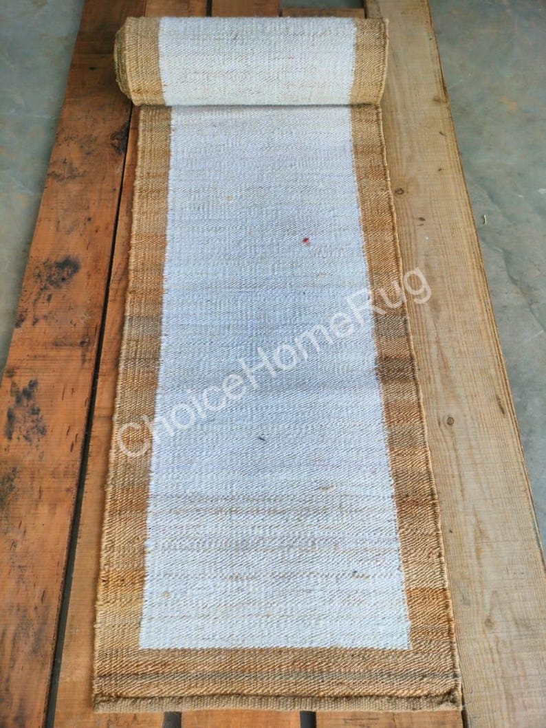 2x24 Ft Natural Beige White Indian Handmade Hallway Stairs Hemp Jute