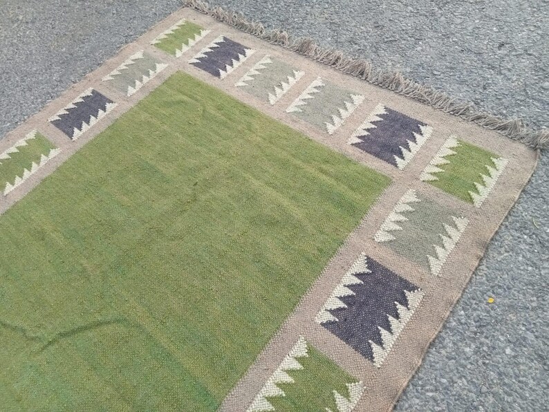 4x6 Ft Green Beige Wool Jute Kilim Rug,boho Home Decor Livingroom