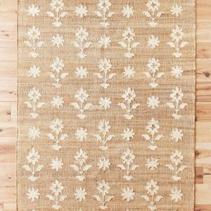 Handmade Jute Cotton Flower Kilim Rug,Caucsian Turkish Traditional Vintage Wool Kilim Rug,Natural cotton Kilim Ethnic Large Area Carpet Rugs