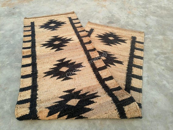 Black Beige Hemp Jute Stairs Runner Rug,Home Decor Living Bedroom Hallway Kitchen Rustic Rug,Custom Size Large Floor Area Handmade Carpet