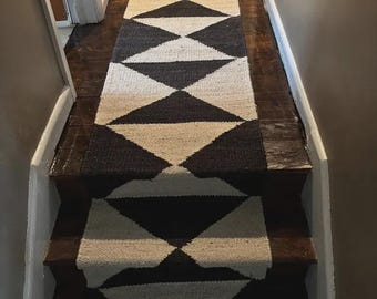 Black Jute Stairs Runner Rug 2x22 ft- Diamond Pattern Long Runner of Stair, Custom Stair Runner for Indian Traditional Custom Jute Area Rug,