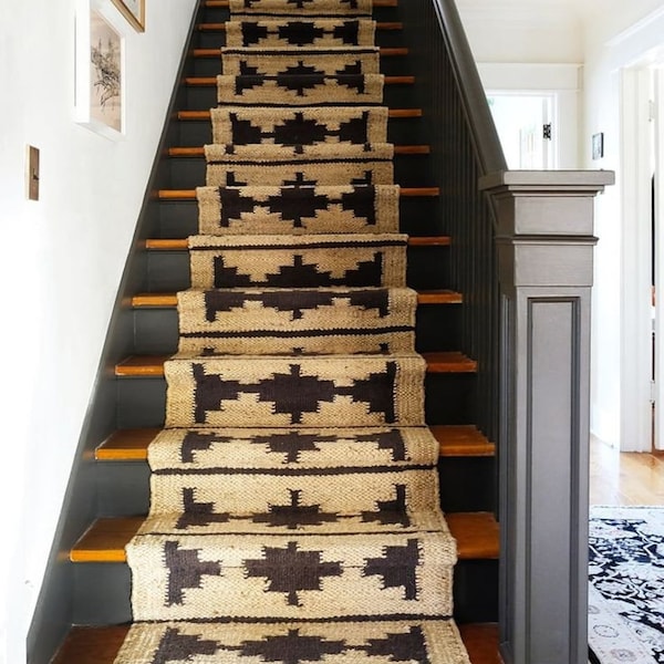 2x22 Fuß Schwarz Plus Hanf Treppen Jute Läufer, Boho Wohnkultur Treppen Eingangsbereich Jute Läufer, Sondergröße große Bodenfläche Teppich, handgefertigte indische Teppiche