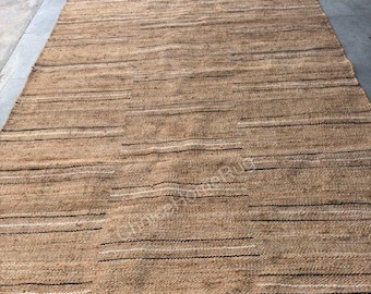 Beige Handmade Hemp Jute Rug, Natural Rustic Striped Textured Boho Area Rug, Farmhouse Living Room Bedroom Custom Floor Rug