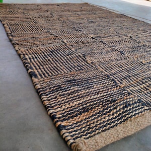 Black & Beige Striped Jute Rug: Boho Rustic Home Decor (4x7ft)