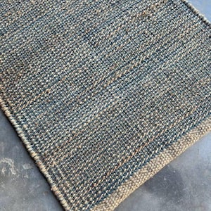 Gray Natural Striped Jute Hemp Runner Rug, Handmade Large Floor Area Rug
