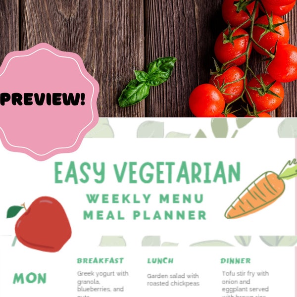 Easy Vegetarian Weekly Menu Meal Plan