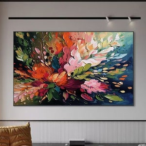 Peinture à l'huile florale colorée originale sur toile tenue d'artiste bohème fleur épanouie Art botanique du paysage 3D Art texturé salon