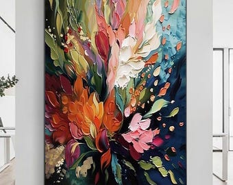 Flower Oil Painting On Canvas Abstract Textured Colorful Flower Painting Flower Landscape Painting Floral Wall Art Canvas Spring Living Room