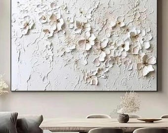 Flower painting on canvas textured floral wall art elegant neutral hand-painted botanical wall art modern wall decor