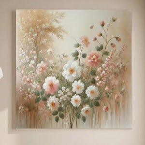 Flower Oil Painting On Canvas, Abstract Pink Flower Painting, Flower Landscape Painting, Floral Wall Art Canvas Spring Living Room Wall Art