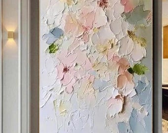Flower oil painting,Textured oil painting flower,Pastel painting,Living room decor