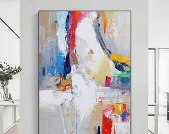 Original Colorful Abstract Painting on Canvas Contemporar Art 3D Texture Painting Colorful Palette Knife Painting Modern Custorm Home Décor