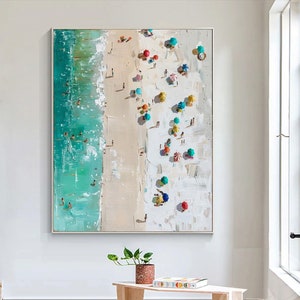 Peinture à l'huile de plage originale sur toile paysage marin coloré 3D texturé abstrait océan bleu peinture côtière décoration d'été Art décoration de salon