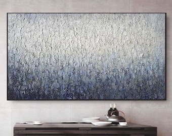 Original Dark Blue Abstract Painting On Canvas Large Textured Wall Art Blue Gray Landscape Painting Navy Blue Minimalist Abstract Painting