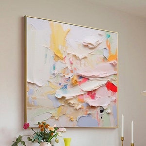 Grande peinture abstraite colorée sur toile texture 3D Art original, peinture vibrante, couteau coloré, grande peinture murale, décoration de salon