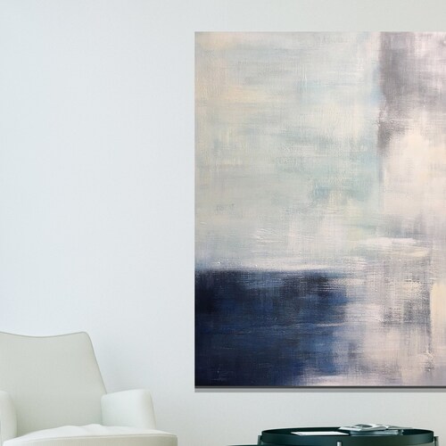 Blue Grey Abstract Painting Large Contemporary Canvas Art Etsy