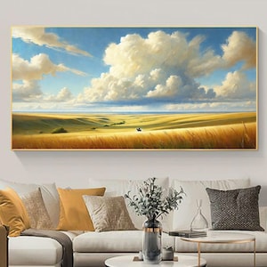 Clouds And Sky Scenery Original Oil Painting On Canvas,Natural Landscape Painting,Light Blue Sky Painting,Large Wall Art,Living Room Decor
