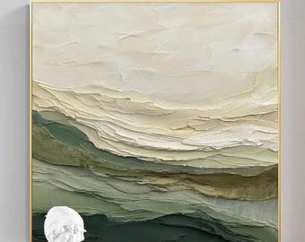 Abstract Green Mountain Acrylic Painting On Canvas Abstract Green Mountain Textured Wall Art  Minimalist Boho Abstract Landscape  Painting