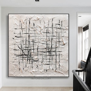 Schwarz-Weiß-Malerei große weiße strukturierte Wandkunst, Schwarz-Weiß-minimalistische Malerei schwarz-weiß abstrakte Kunst für Wohnzimmer