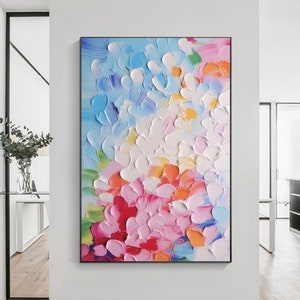 Peinture à l’huile originale de points colorés sur toile Art mural texturé moderne Peinture florale 3D Art contemporain Grand art mural Décor de salon