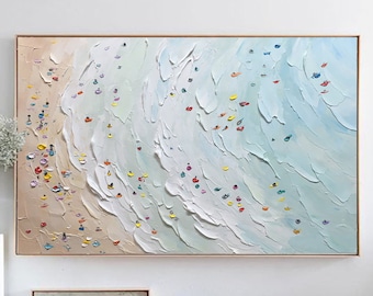 Abstract painting summer sea wall art large beach landcape textured wall art personalized gift summer art