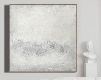 White Gray Abstract Painting Modern Minimalist White Canvas Painting On Canvas Grey Art For Minimalist Home Décor