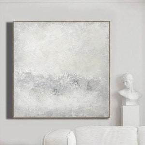White Gray Abstract Painting Modern Minimalist White Canvas Painting On Canvas Grey Art For Minimalist Home Décor