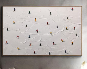 Original ski sport painting on canvas winter decor texture wall art,Personalized gift,winter decor birthday gift
