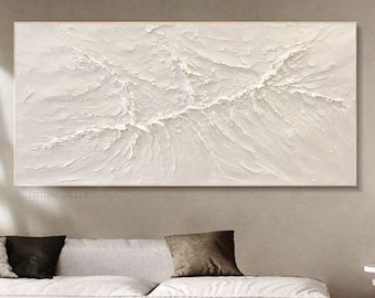 3D minimalist wall art,Painting on canvas white 3D textured art,Textured white abstract art for living room