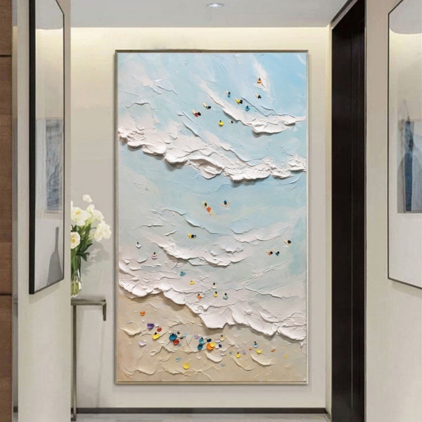 The Beach Joys Ocean  Surfing Art Hand Painted Extra Large Heavy Textured 3D Minimalist Swimming Art Abstract Oil paiting Contemporary Art