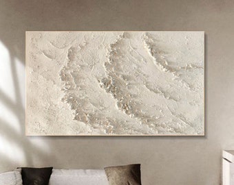 Cuadro minimalista blanco 3D con textura de playa, arte mural con textura de olas del océano, arte mural Wabi-sabi, decoración para sala de estar