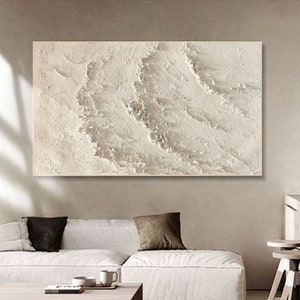 Art mural texturé 3D blanc plage minimaliste, art mural texturé peinture vagues de l'océan, art mural wabi-sabi, décoration de peinture de salon