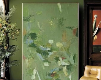 Original green abstract painting minimalist abstract painting,Living rôm decor