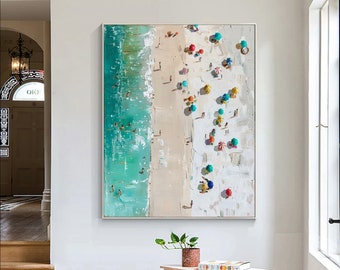 Original Beach Oil Painting on Canvas Colorful Seascape 3D Textured Abstract Blue Ocean Coastal  Painting Summer Decor Art Living Room Decor