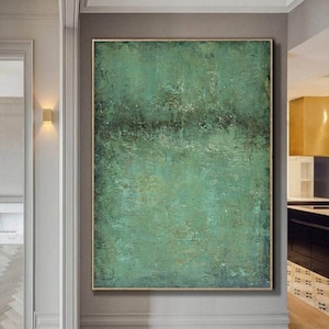 Large green abstract painting green abstract canvas art acrylic minimalist abstract painting home decor