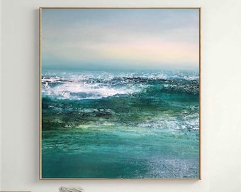 Ocean Painting  Coastal Painting On Canvas Sea Landscape Painting Sea green Landscape Painting Seagreen Abstract Painting Living Room