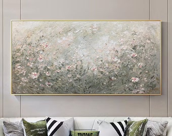 Flower Painting On Canvas, Abstract Rose Flower Wall Art, Gray Landscape Painting, Floral Painting For Living Room Décor