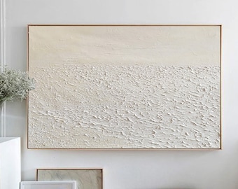 White painting minimalist abstract wall art for livingroom large white and beige 3D textured painting extra large  wall art abstract
