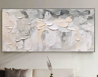 Beige Abstract Pastel painting Gray Contemporary Art Large Abstract Pink Painting,Textured Wall Art For Living Room Decor